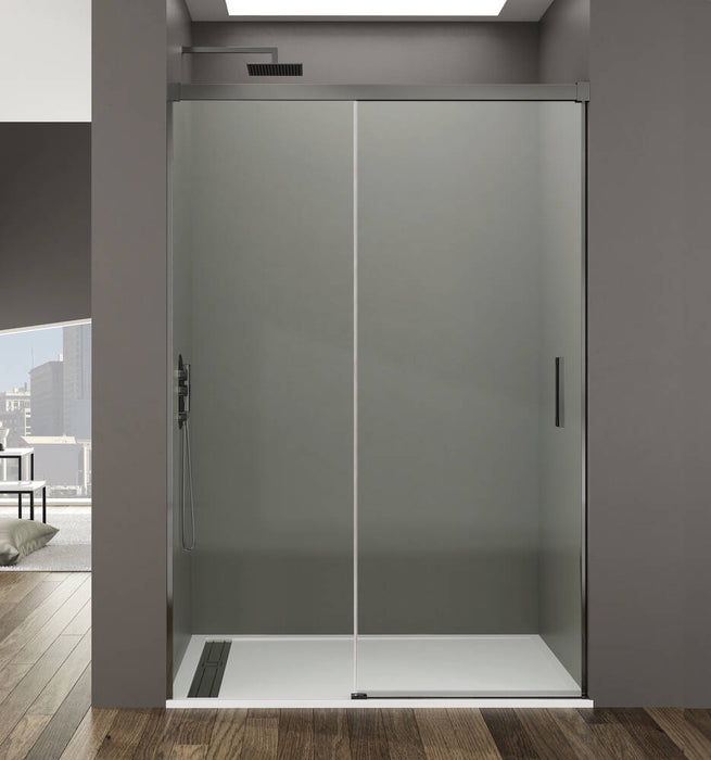 GME BASIC Mampara Frontal Ducha Corredera 1F+1C Titanio Vidrio Transparente
