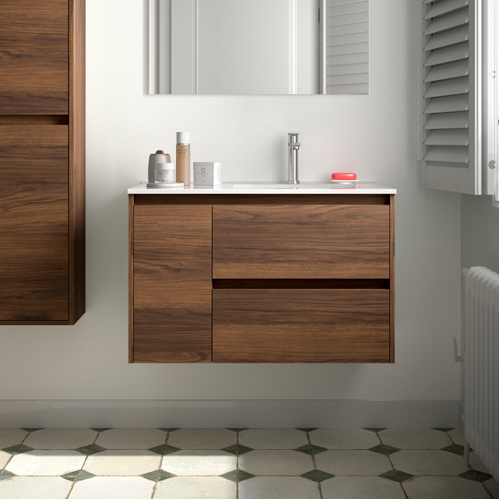 SALGAR NOJA 910 Mueble de Baño con Lavabo 2 Cajones 1 Puerta Izquierda Color Nogal Maya