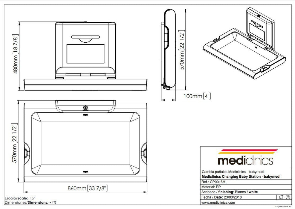 MEDICLINICS CP0016H Cambiapañales Horizontal Blanco
