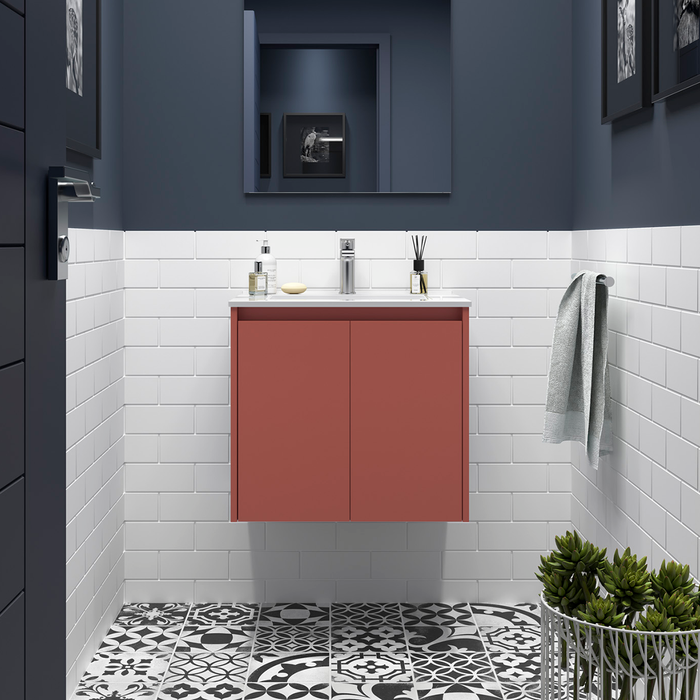 SALGAR NOJA Mueble de Baño con Lavabo 2 Puertas Color Rojo Satinado