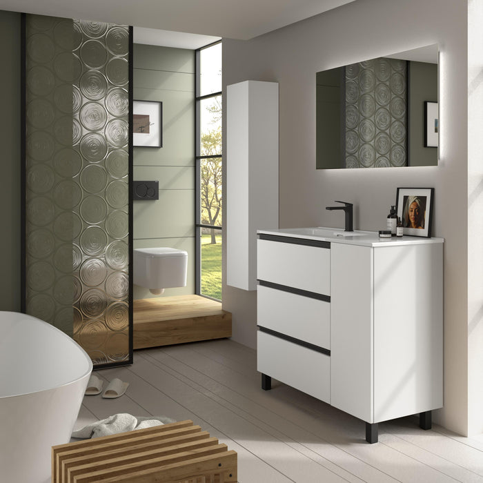 SALGAR 117550 BEQUIA PLUS METAL Mueble de Baño 1 poza Porcelana 110cm Blanco Mate