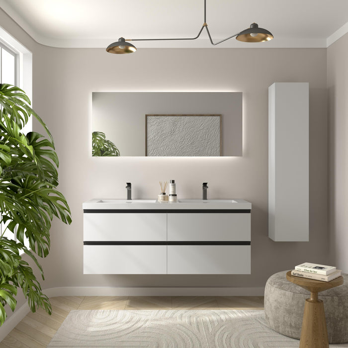 SALGAR 115931 BEQUIA METAL Mueble de Baño 2 pozas Carga Mineral 140cm Blanco Mate