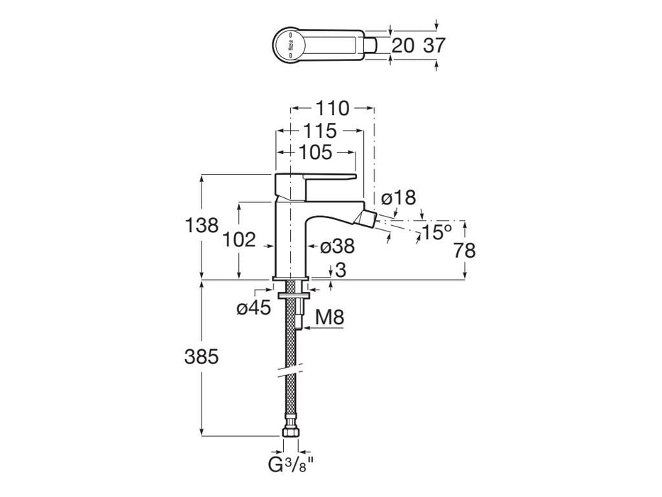 ROCA A5A625FC00 TARGA Grifo Monomando Bidé con Cromo
