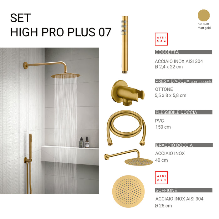 GEDY GYHP1010700 HIGH PRO PLUS 07 Kit de ducha redondo 5 piezas oro mate