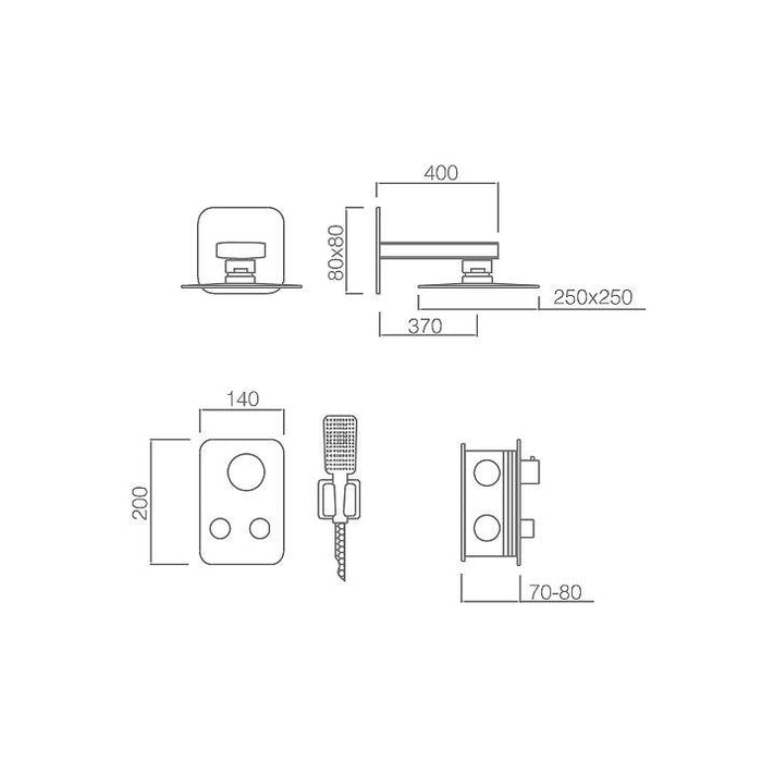 IMEX GTM021/NG MADEIRA Conjunto de Ducha Empotrado Termostático Negro Mate