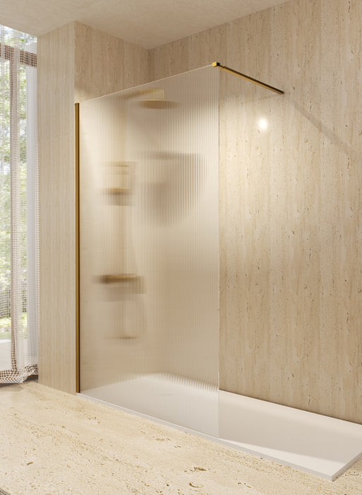 SB_X SCREEN WAVES Mampara Fijo Ducha 8 MM Oro Cepillado Vidrio Acanalado