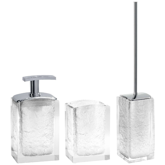 GEDY AT99T200003 ANTARES Set 3 Piezas (Dosificador, Portacepillos, Escobillero) Transparente-Blanco