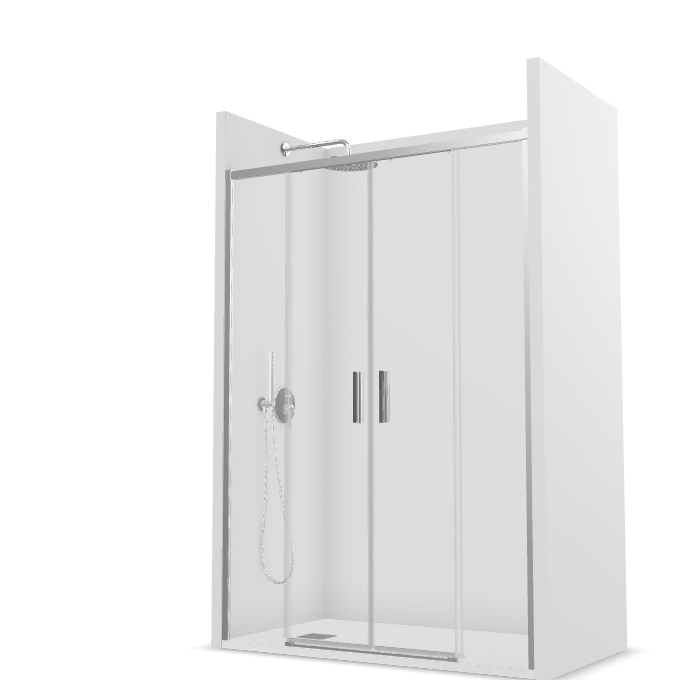 PROFILTEK SA-825 SALMA PLUS 2 sliding leaves + 2 fixed leaves. 8 MM Silver High Gloss* Transparent