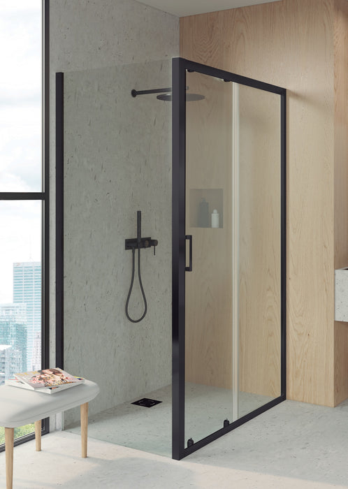 BATHME LONDON-3 Fixed Side Shower Screen + Sliding Front Black Transparent