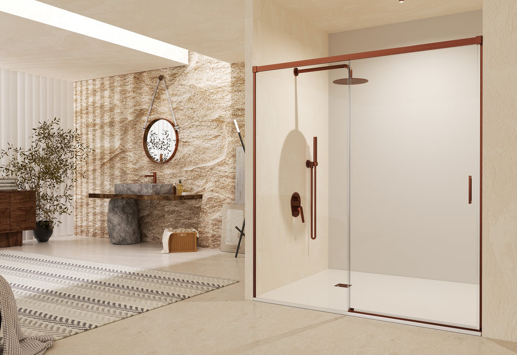 SB_X STYLO Mampara Frontal Ducha 1F+1C Oro Rosa Cepillado Transparente