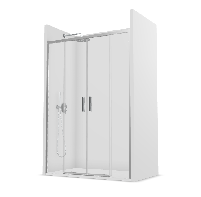 PROFILTEK SA-325 SALMA 2 hojas correderas+2 hojas fijas 6 MM Plata Alto Brillo Transparente