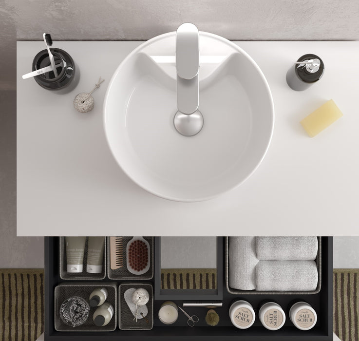SALGAR BEQUIA PLUS Mueble 3C Lavabo sobre encimera 120 cm Blanco Mate Tirador Negro