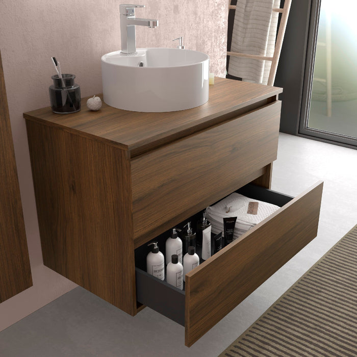 SALGAR BEQUIA Mueble de Baño con Tapa Encimera 4 cajones Color Nogal Maya