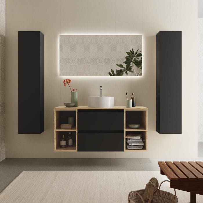 SALGAR 102236 BEQUIA Mueble de Baño con Lavabo de Posar y Encimera 120 2 Cajones y 4 Huecos Negro Roble África