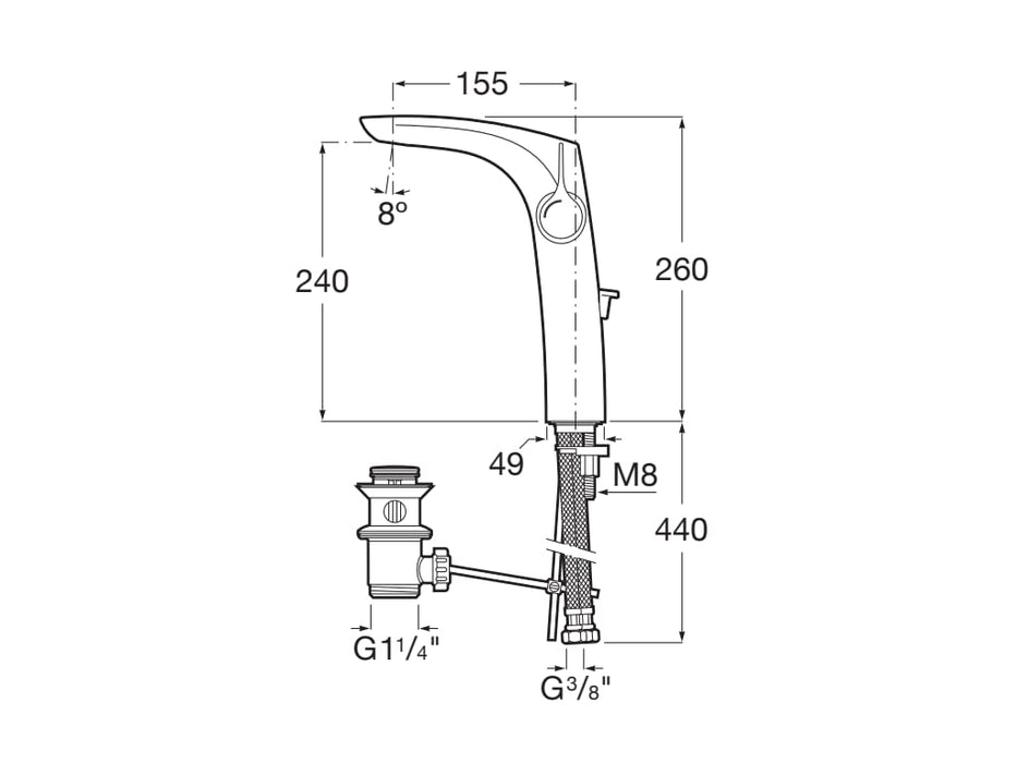 ROCA A5A343AC00 INSIGNIA Grifo Monomando Lavabo con Caño Alto y Desagüe Automático Cold Start Cromo