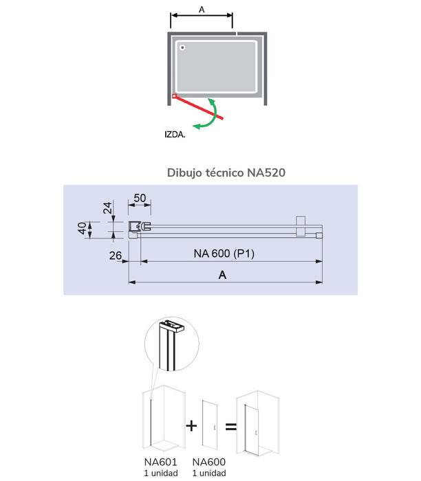 KASSANDRA NARDI Shower Screen Front Hinged Door Without Closing Profile Silver Gloss Transparent