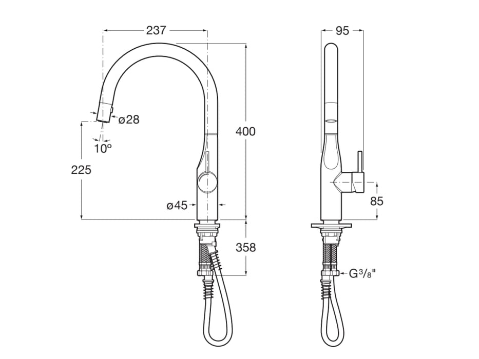 ROCA A5A814DC00 GLERA Grifo Monomando Cocina Caño Giratorio y Ducha Extraíble de Dos Funciones Cromo