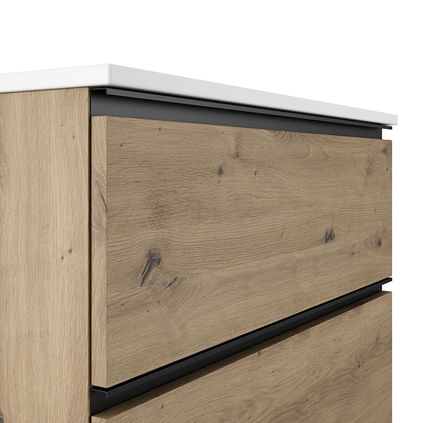 VISOBATH GRANADA Mueble de Baño con Lavabo Suspendido 2 Cajones Color Roble Costa Tirador Negro