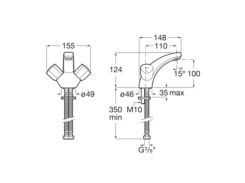 ROCA A5A318EC00 BRAVA Grifo Bimando Lavabo Con Cuerpo Liso Cromo