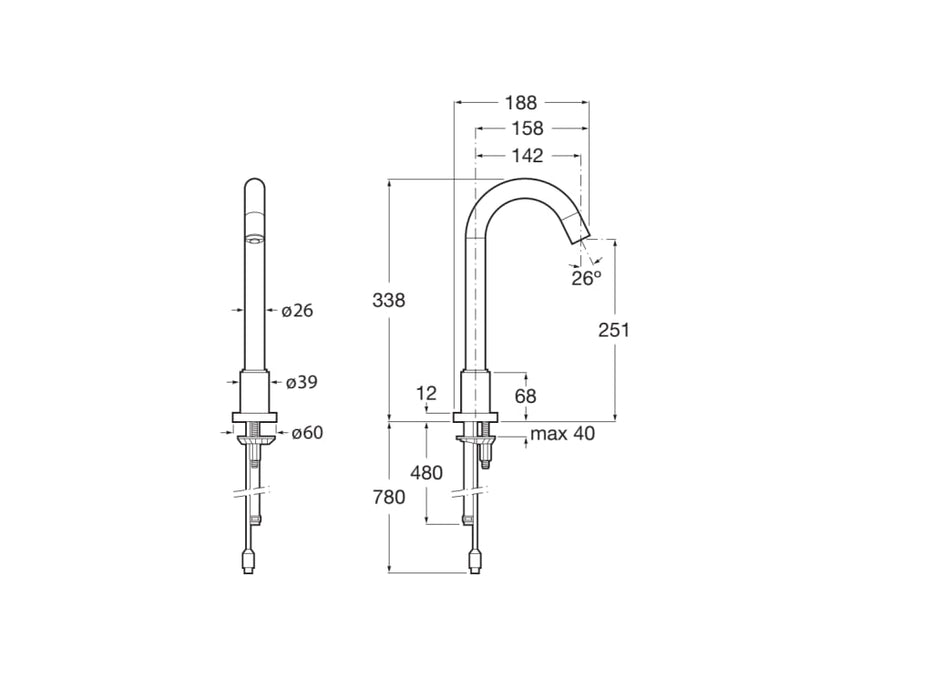 ROCA A5A3143C00 LOFT-E Grifo Electrónico Un Agua Caño Alto Lavabo con Sensor Integrado En El Caño Cromo