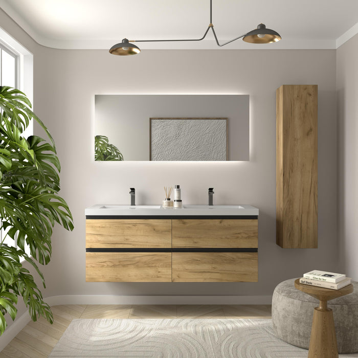 SALGAR 115932 BEQUIA METAL Mueble de Baño 2 pozas Carga Mineral 140cm Roble
