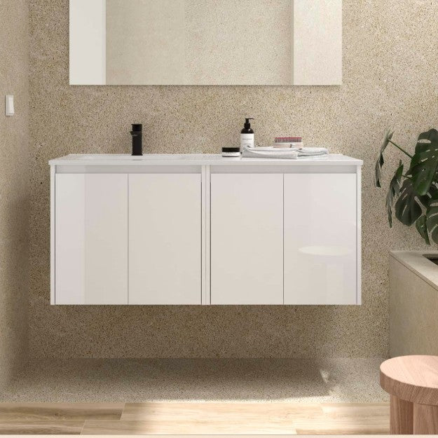 SALGAR 118761 NOJA Mueble+Lavabo 4 Puertas 120 cm Color Blanco Brillo Con Encimera Derecha