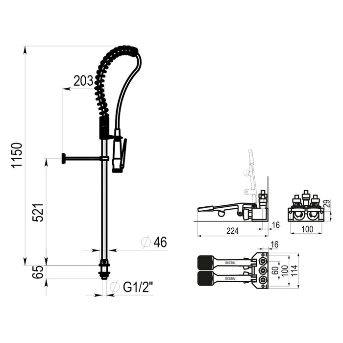 PRESTO 23631 Columna industrial básica con pedal presto 630 Cromo