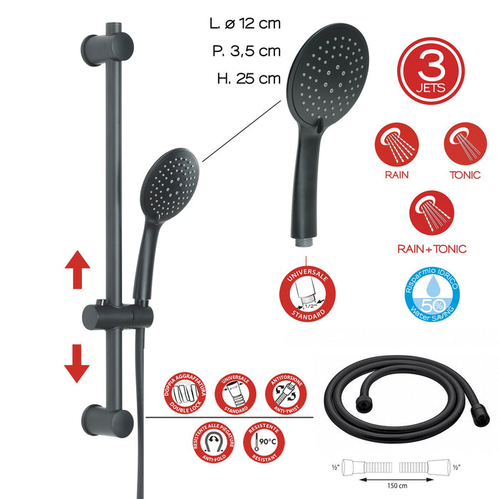 GEDY GYSS1031320 TECH Set De Ducha 13 Negro Mate