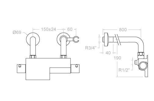 RAMONSOLER 2635MK AROLA Grifo Termostático Bañera Sobre Columna Con Equipo