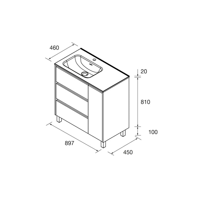 SALGAR NOJA 910 Mueble de Baño con Lavabo 3 Cajones 1 Puerta Derecha Color Roble África