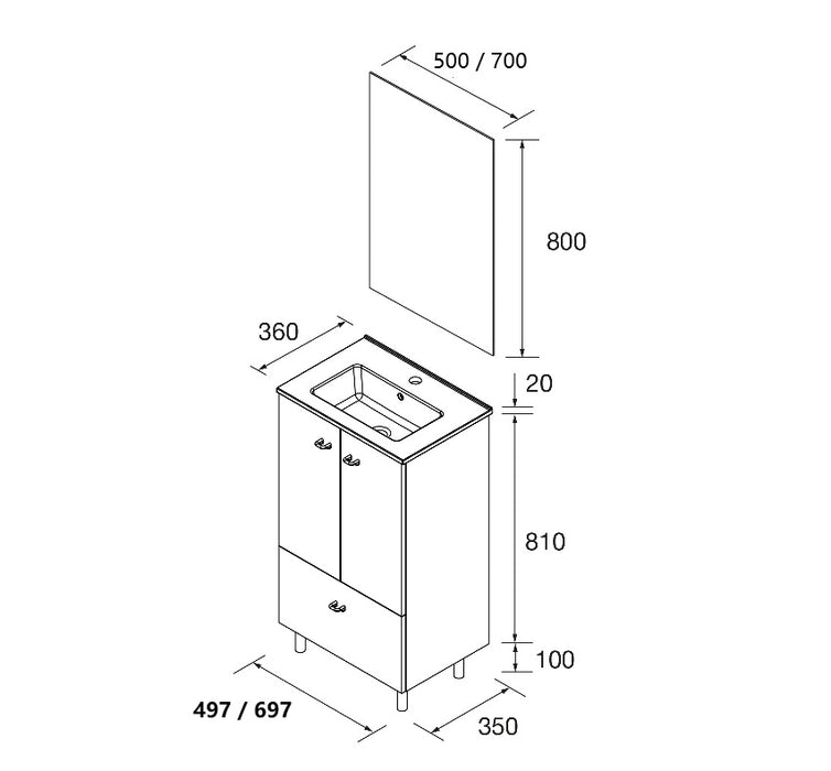 SALGAR INARA Conjunto Mueble 2P+1C Fondo Reducido Blanco Brillo
