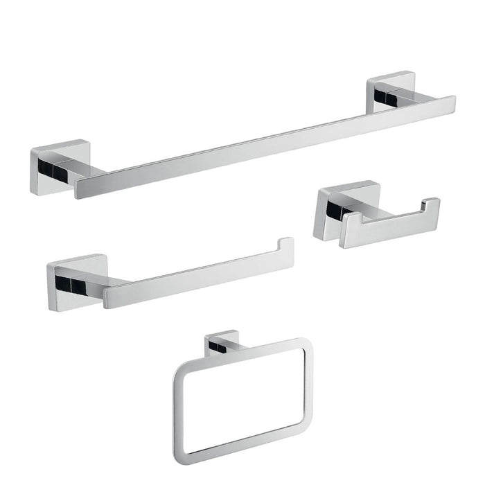 GEDY 44991300002 Set 4 Pieces (35 cm Towel Rack, Toilet Paper Holder, Hook, Ring) Chrome
