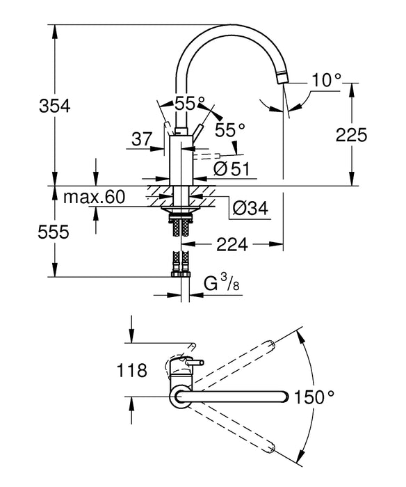 GROHE 32 661 DC3 Concetto Monomando de fregadero 1/2" supersteel