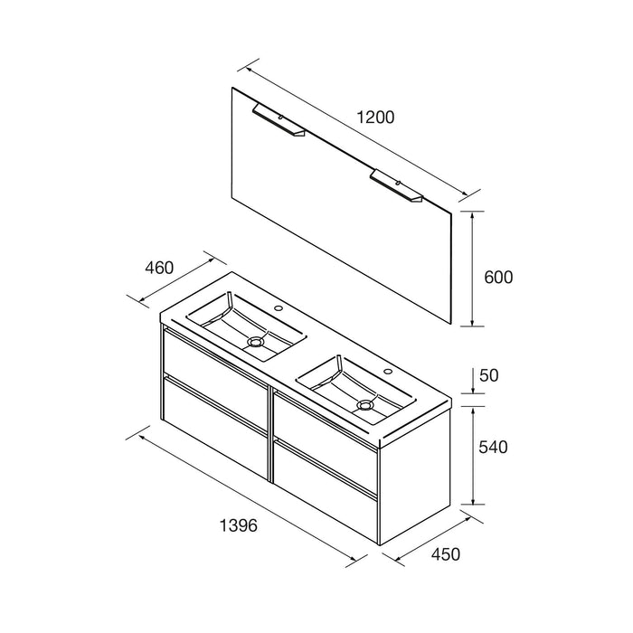 SALGAR 113307 NOJA Mueble+Lavabo+Espejo 140 cm 4 Cajones Color Blanco Satinado