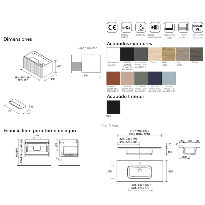 SALGAR BIBA Mueble de Baño con Lavabo 1 Cajón Contenedor Color White Cotton