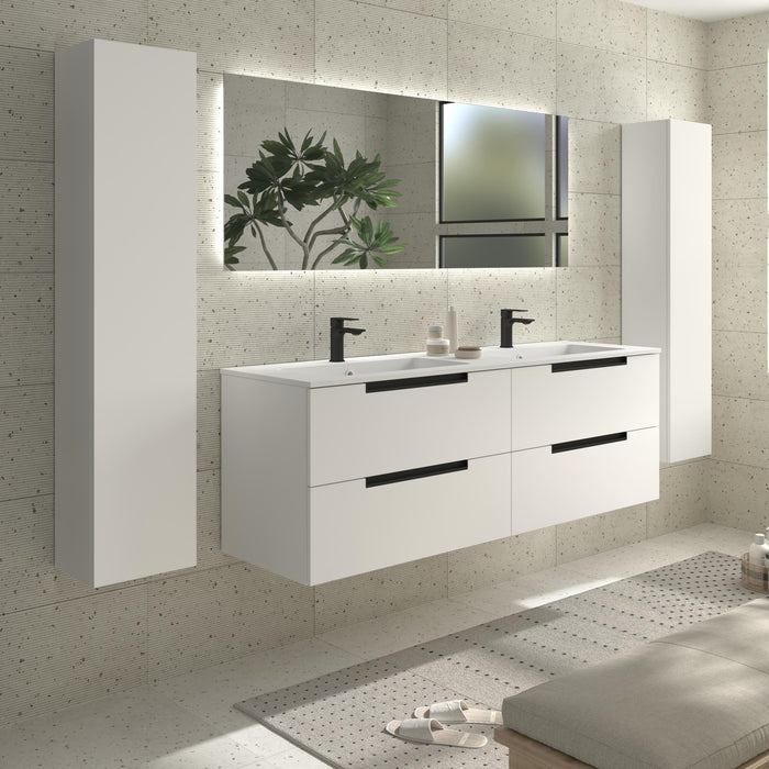 SALGAR 121988 LENI Mueble de Baño 2 pozas Solid Surface 160cm Blanco Mate