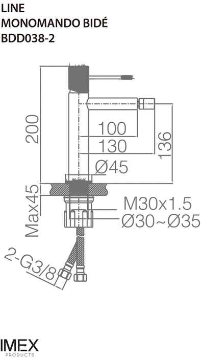 IMEX BDD038-2NQ LINE Grifo de Bidé Níquel Cepillado