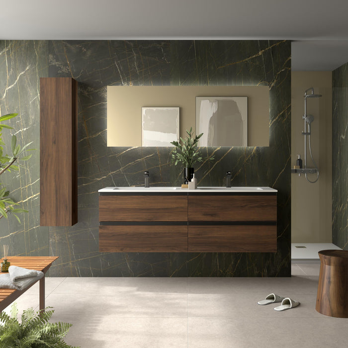 SALGAR 115930 BEQUIA METAL Mueble de Baño 2 pozas Solid Surface 160cm Nogal