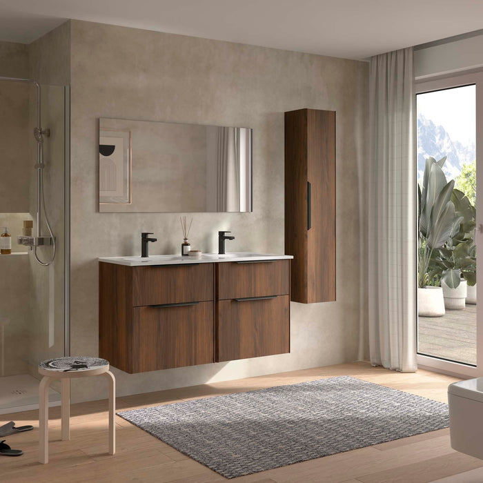 SALGAR 119863 LUVA Mueble+Lavabo+Espejo 120 Nogal Maya Tirador Negro