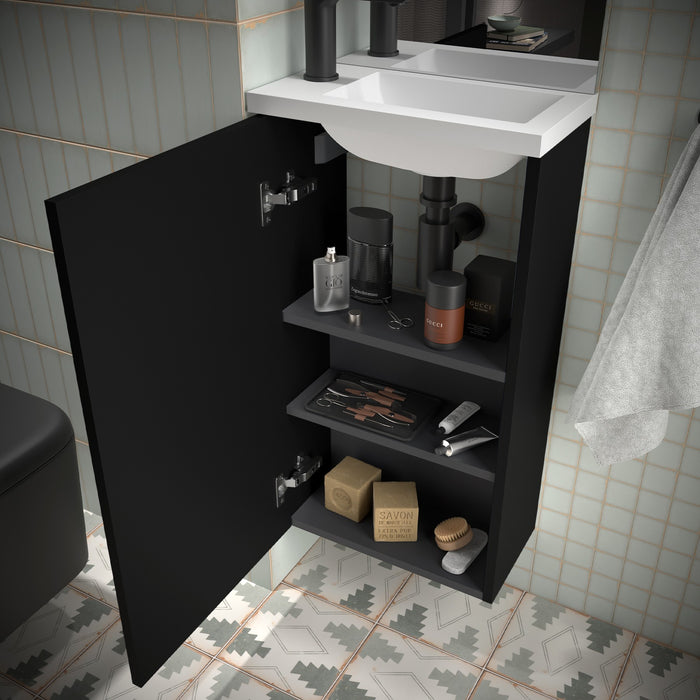 SALGAR 104994 MARVILLE Complete Set Mini Bathroom Cabinet with Sink 1 Door Matte Black Color