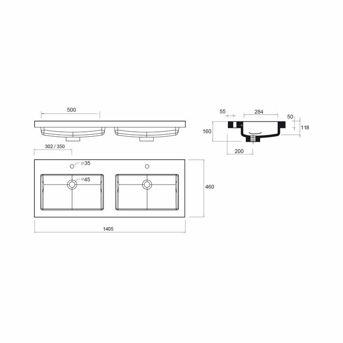 SALGAR 106178 NOJA Mueble+Lavabo 4 Cajones 140 cm Color Blanco Brillo