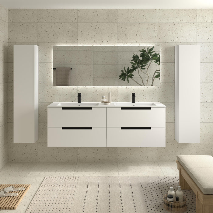 SALGAR 121988 LENI Mueble de Baño 2 pozas Solid Surface 160cm Blanco Mate