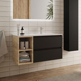 SALGAR BEQUIA Bathroom Furniture with Sink 2 Drawers 2 Compartments Black Roble África Left