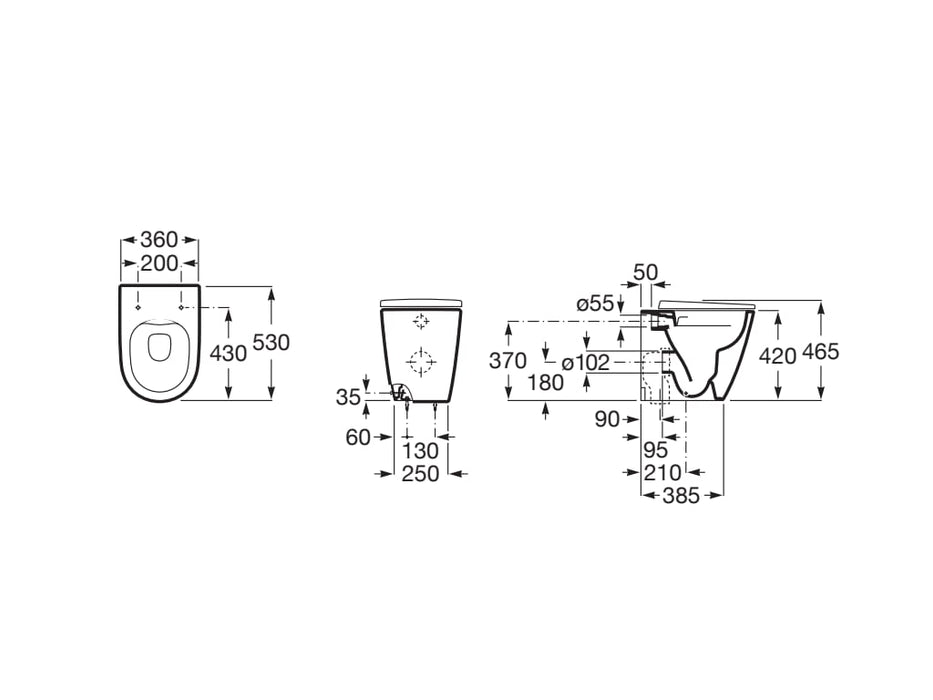 ROCA A347687000 ONA Rimless Toilet For High Tank or Built-in Cistern White