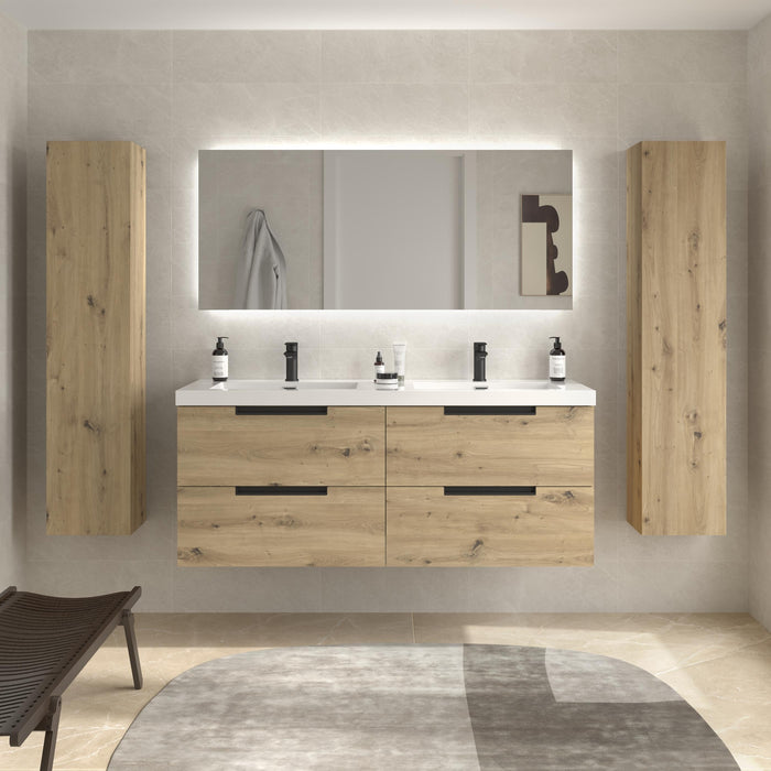 SALGAR 121986 LENI Mueble de Baño 2 pozas Carga Mineral 140cm Roble