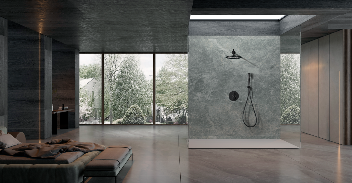 IMEX GTN047/NG NÁPOLES Conjunto Ducha Termostático Empotrado Negro Mate