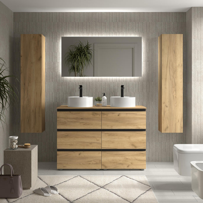 SALGAR BEQUIA METAL Mueble 3C Lavabo sobre encimera 120 cm Roble