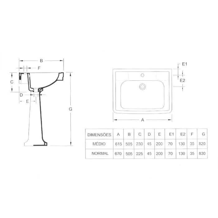 VALADARES NEOCLASSICA Lavabo con Pedestal 61 Blanco