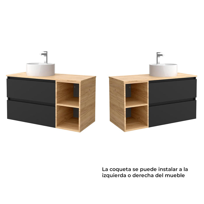 SALGAR BEQUIA Bathroom Furniture with Sink and Countertop 2 Drawers 2 Compartments Black Roble África
