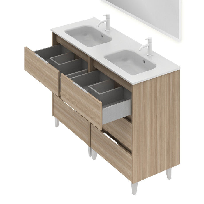 AMIZUVA C0073827 SUKI Mueble de Baño con Lavabo 6 Cajones 120 cm Nogal Arenado